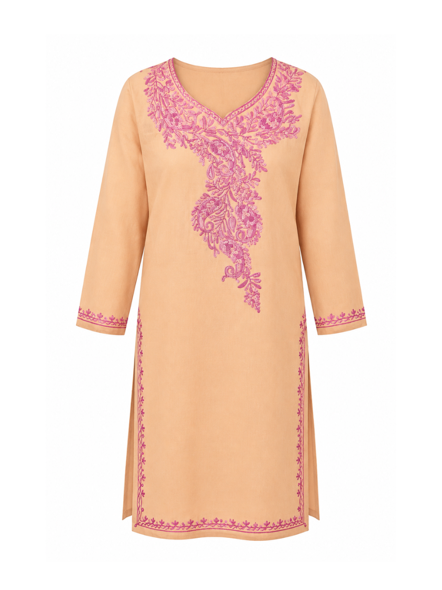 Noor : Aari embroidery summer kurti | Grayish Brown